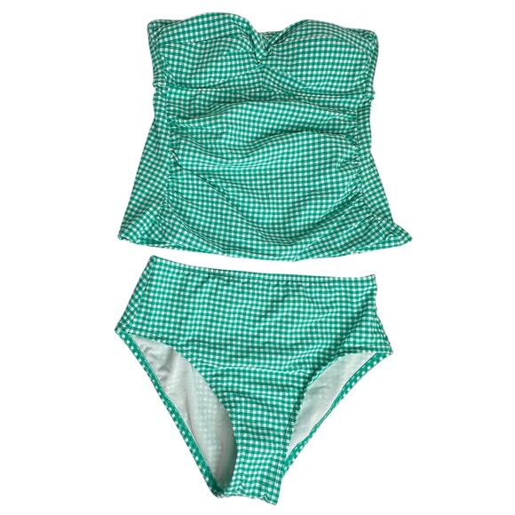 Draper James New! Green and White Gingham Tankini Swimsuit Beach Summer Vacay S - Picture 1 of 4